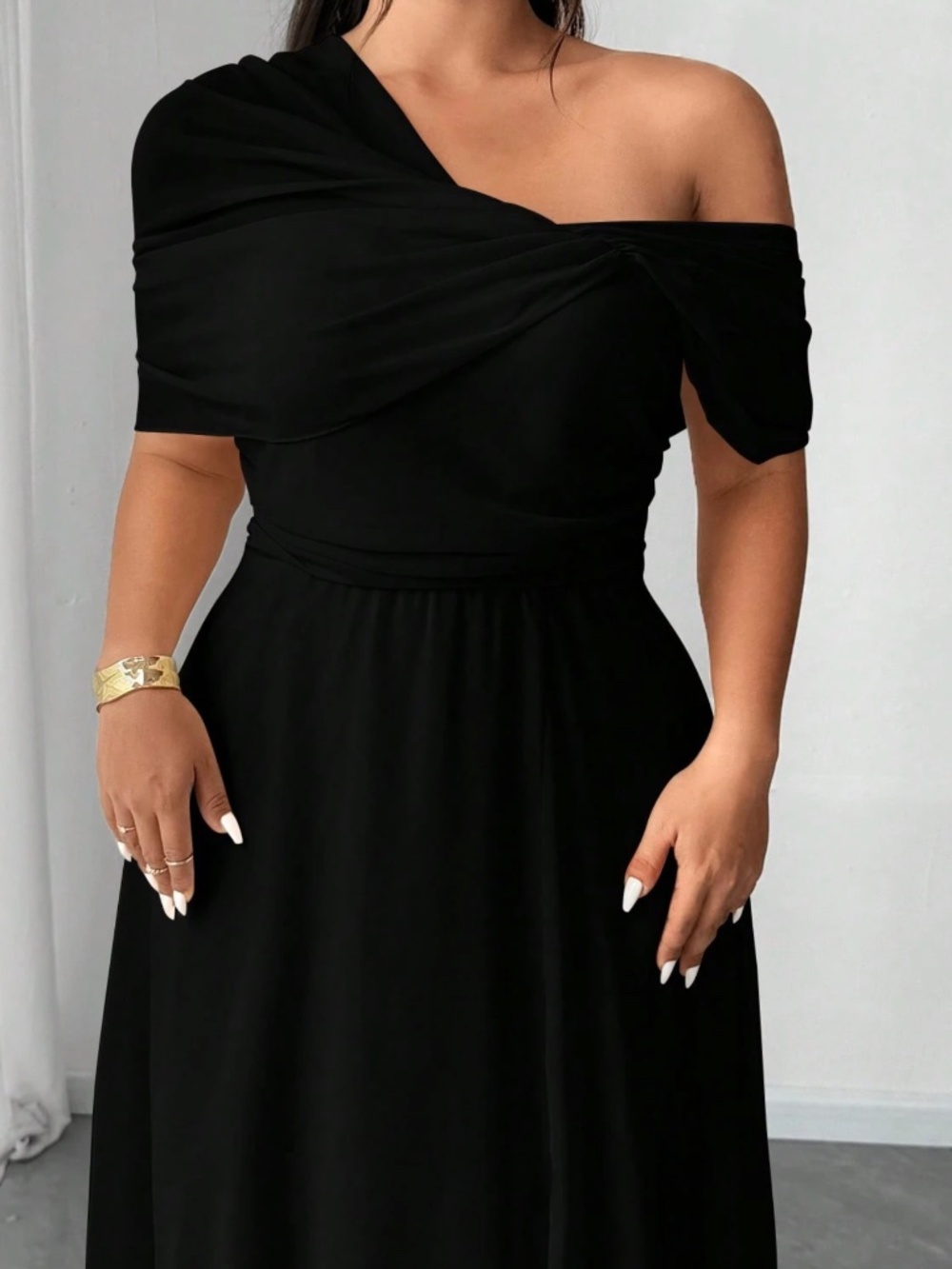 Plus Sold Ruched One Shoulder Split thigh Party Evening Dress - Picture 9 of 12
